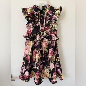 NWT Trish Scully Sz. 3T Floral Formal Dress Black Ruffle Pleated